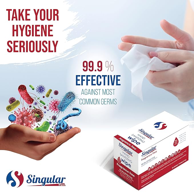 Hand Sanitizing Wipes Travel Size by Singular Wipes –30ct Individually Wrapped | Fragrance-Free, Moisturizing, 70% Isopropyl Alcohol Wipes | Travel, Home, Office, Daily Use | Made in USA-DeskLoop Office