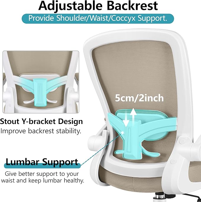 FelixKing Office Chair, Ergonomic Desk Chair Breathable Mesh Chairs with Adjustable High Back Lumbar Support Flip-up Armrests, Executive Swivel Comfy Task Computer Chairs for Home Office Khaki-DeskLoop Office