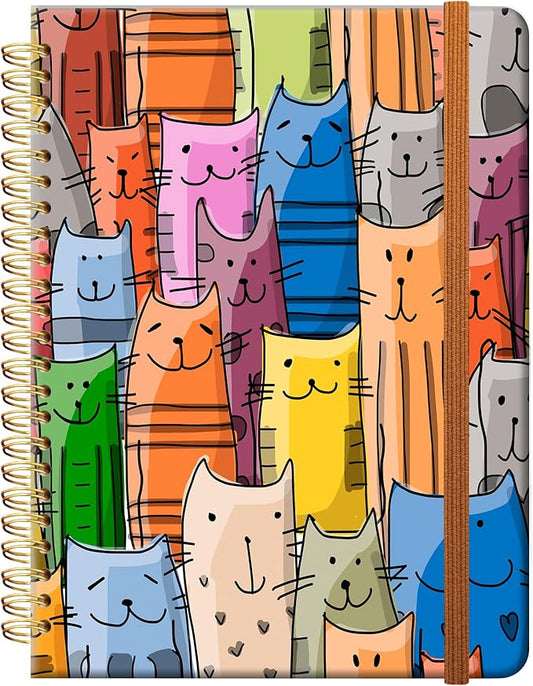 Ruled Spiral Writing Notebook,A5 Hardcover Lined College Journal for Women Lady,Fashion Puppy Watercolor Strong Twin-Wire Binding with Premium Paper,8.4" X 6",Perfect for School,Office,Home Gifts(Funny Cats)-DeskLoop Office