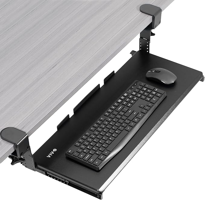 VIVO Large Height Adjustable Under Desk Keyboard Tray, C-clamp Mount System, 27(33 Including Clamps) x 11 inch Slide-Out Platform Computer Drawer for Typing, Black, MOUNT-KB05HB-DeskLoop Office