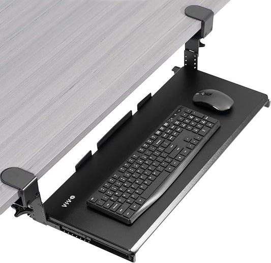 VIVO Large Height Adjustable Under Desk Keyboard Tray, C-clamp Mount System, 27(33 Including Clamps) x 11 inch Slide-Out Platform Computer Drawer for Typing, Black, MOUNT-KB05HB-DeskLoop Office