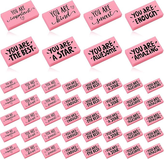 PerKoop 50 Pcs Pcs Inspirational Pink Erasers Bulk Small Motivational Block Pencil Erasers Back to School Gifts for Classroom Students Teachers Office Stationery Supplies-DeskLoop Office
