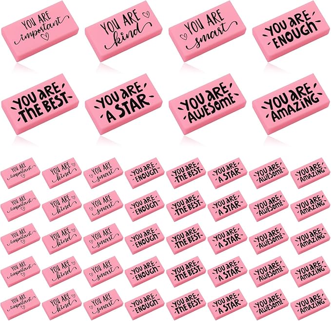 PerKoop 50 Pcs Pcs Inspirational Pink Erasers Bulk Small Motivational Block Pencil Erasers Back to School Gifts for Classroom Students Teachers Office Stationery Supplies-DeskLoop Office