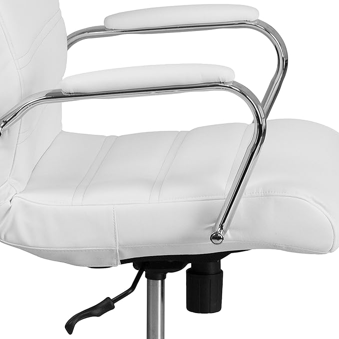 Flash Furniture Whitney High-Back Swivel LeatherSoft Desk Chair with Padded Seat and Armrests, Adjustable Height Padded Office Chair, White/Chrome-DeskLoop Office