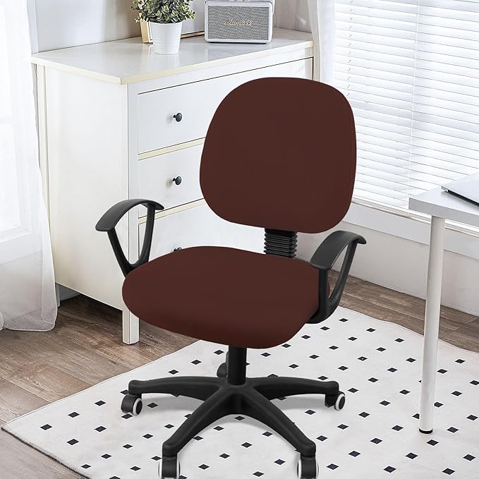 Smiry Stretch Printed Office Computer Chair Covers, Universal Washable Removable Desk Rotating Chair Slipcovers Protector, Seat + Backrest Cover - Chocolate-DeskLoop Office