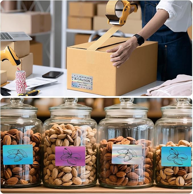 3x2'' Holographic Thermal Labels,3 Rolls Square Label Sticker for Phomemo 241BT for MUNBYN 130B/RW402B Printer,600Pcs Waterproof Label Paper for Address/Logo/Barcode/Price/Thanks-DeskLoop Office