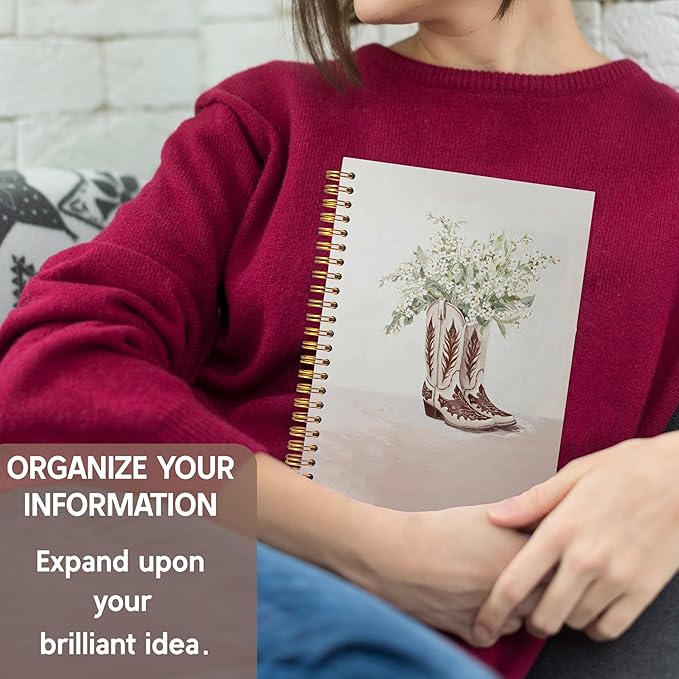 KAOWT Cowgirl Notebook Journal, Rustic Floral Western Notebooks for Note Taking, Cowgirl Gifts, Vintage Boho Western Country Hardcover Spiral Notebook 5.5x8.3in-DeskLoop Office