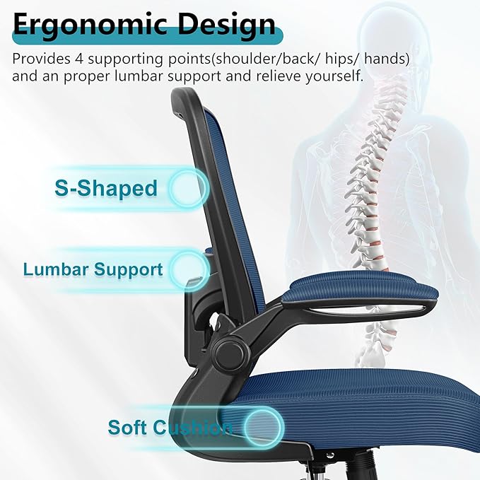 FelixKing Office Chair, Ergonomic Desk Chair Breathable Mesh Chairs with Adjustable High Back Lumbar Support Flip-up Armrests, Executive Swivel Comfy Task Computer Chairs for Home Office Navy-DeskLoop Office