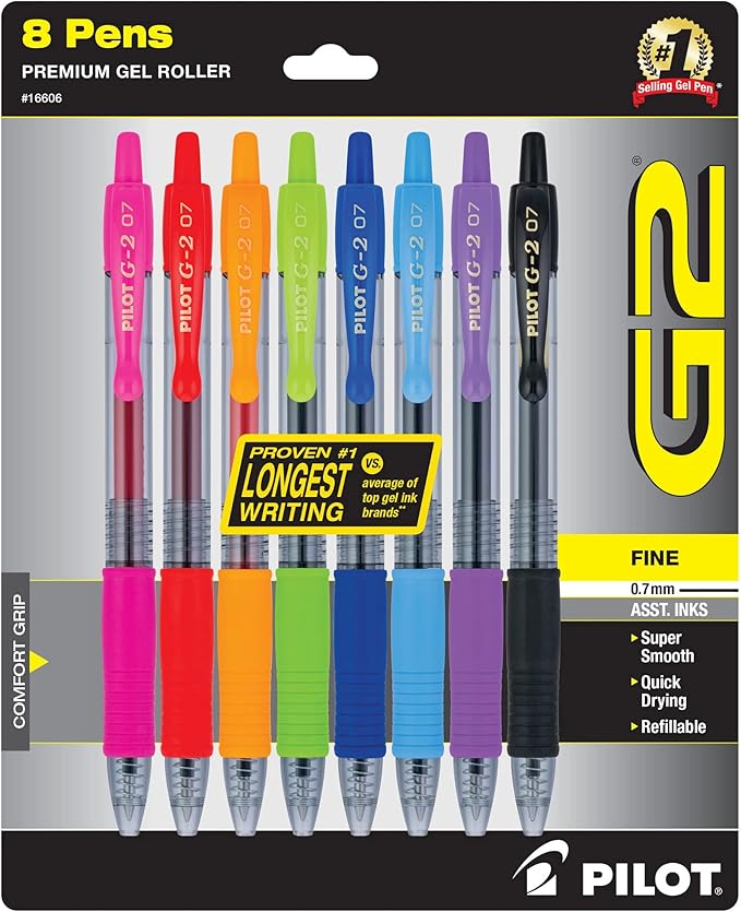 Pilot G2 Premium Gel Pens, Gel Roller Pens, Fine Point 0.7 mm Assorted Colors 8-DeskLoop Office