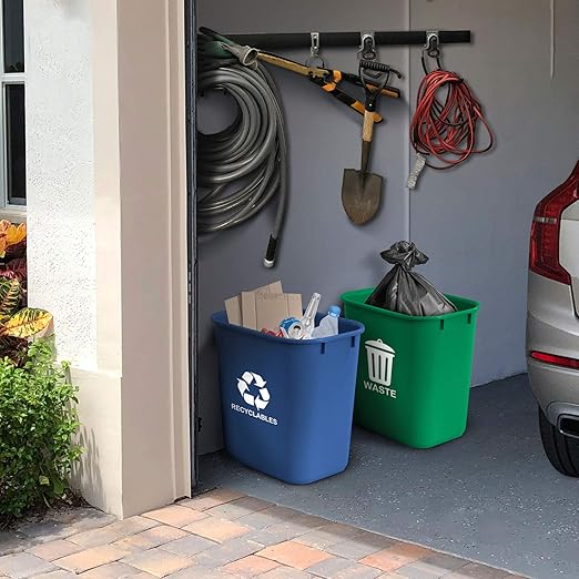 Acrimet Wastebasket Bin for Recycling and Waste, 6.75 Gallon/ 27 Quart/ 24 Liter (Plastic) (Green and Blue) (Set of 2)-DeskLoop Office