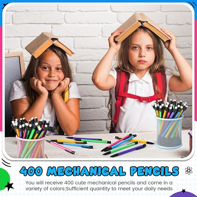 Colarr 400 Pieces Mechanical Pencils 0.7 mm with Eraser Pastel Art Pencils for Kid School Students Artist Writing Drawing Sketching-DeskLoop Office