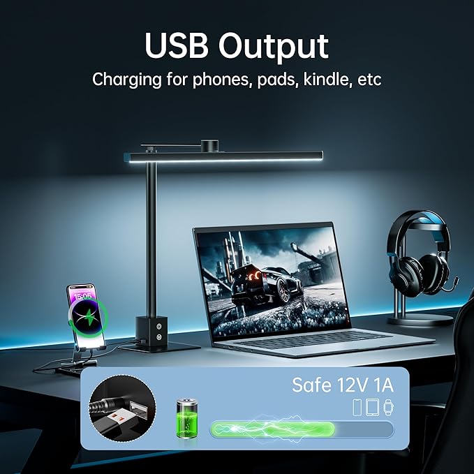 deeloop 2-in-1 LED Desk Lamp or Clamp with USB Charging for Home Office, CRI 95+ for Sunlight-Like Spectrum, 45° Asymmetric Glare‑Free Light, Memory Dimming Desk Light, Full‑Angle 3‑Axis Office Lamp-DeskLoop Office