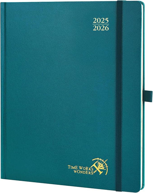 POPRUN Planner 2025-2026, (Large 8.5'' x 10.5'' Hard Cover) Academic Calendar (July 25-June 26) Daily Weekly and Monthly Appointment Book with Hourly Time Slots, Monthly Tabs, 100 GSM - Pacific Green-DeskLoop Office