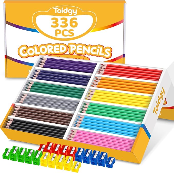 336 Packs Colored Pencils Bulk Classroom, Colored Pencils for Kids 12 Assorted Colors, Coloring Pencil Set Plus 36 Sharpeners, Pre-sharpened Color Pencils, Back to School Supplies Bulk for Teachers-DeskLoop Office