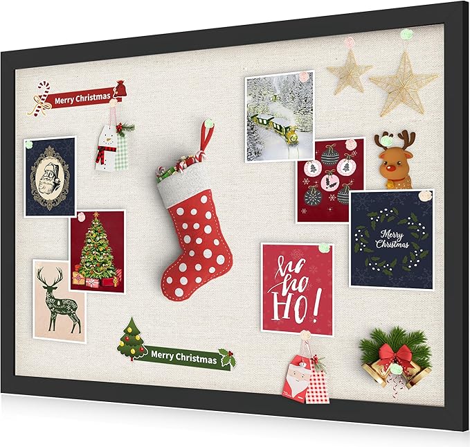 Cork Board Bulletin Board 18" x 24", Large Linen Corkboards with Frame for Walls, Cute Picture Display Pin Board Vision Board for Room School Office Bedroom 20 Pushpins Vintage Black-DeskLoop Office