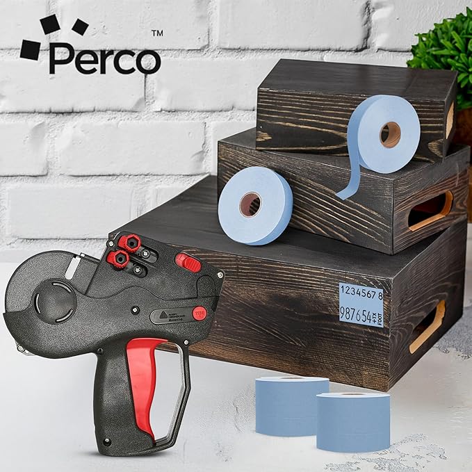 Perco Blue Pricing Labels for Monarch 1136 Price Gun - 8 Rolls, 14,000 Pricemarking Labels - with Bonus Ink Roll Included-DeskLoop Office