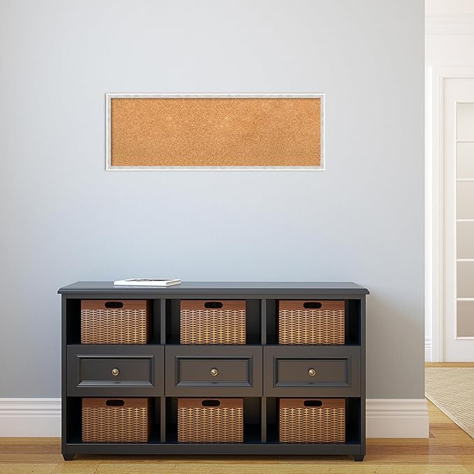 Amanti Art Natural Cork Board for Wall, 13x37 Vision Board with White Frame, Medium Corkboard Office Decor for Home Organization, Modern Corkboard Pinboard to Display Items for Home Organization in-DeskLoop Office