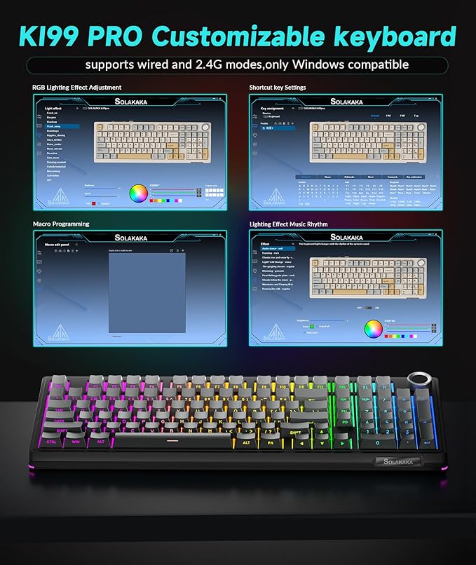 KI99 Pro 96% Wireless Mechanical Keyboard, RGB Gaming Keyboard, Hot-Swappable Pre-Lubed Switches, Gasket Structure Creamy Keyboards for Gamer/PC/Laptop (Black)-DeskLoop Office