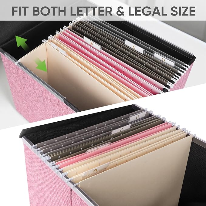 BALEINE File Organizer Box with Lid, Collapsible File Folder Organizer with Plastic Slide, Hanging File Folder Box for Office Document Storage (2 Pack, Pink)-DeskLoop Office