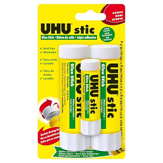 UHU Stic, Glue Stick Solvent Free, Washable, Screw on Cap, for School, Crafts, Scrapbooking 2 x 40g + Bonus-DeskLoop Office