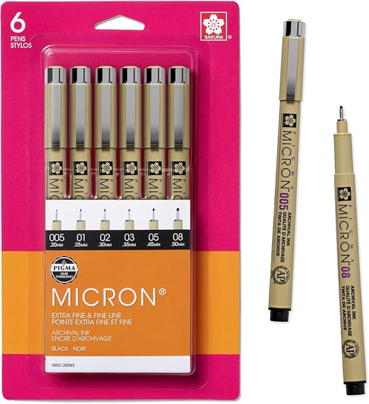 SAKURA Pigma Micron Fineliner Pens - Archival Black Ink Pens - Pens for Writing, Drawing, or Bullet Journaling - Assorted Point Sizes - 6 Pack-DeskLoop Office
