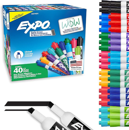 EXPO Dry Erase Markers, Low Odor Ink, Assorted Fashion Colors, Chisel Tip, 40 Count-DeskLoop Office