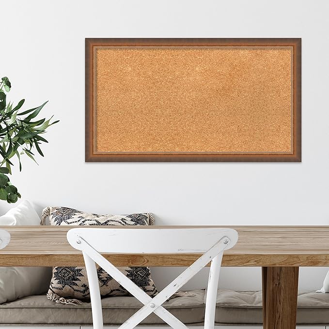Amanti Art Natural Cork Board for Wall, 16x28 Vision Board with Bronze Frame, Medium Corkboard Office Decor for Home Organization, Modern Corkboard Pinboard to Display Items for Home Organization in-DeskLoop Office