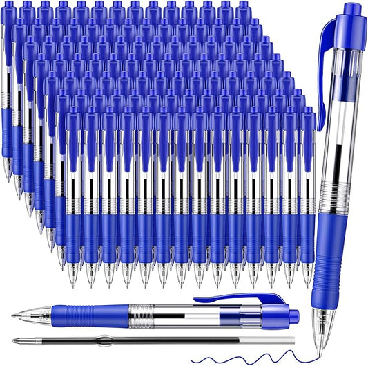 Fulmoon 100 Pcs Gel Ink Pens Retractable Ballpoint Medium Point 1.0 mm Ballpoint Smooth Writing Click Pens for Journal Writing Office Home(Blue Ink)-DeskLoop Office