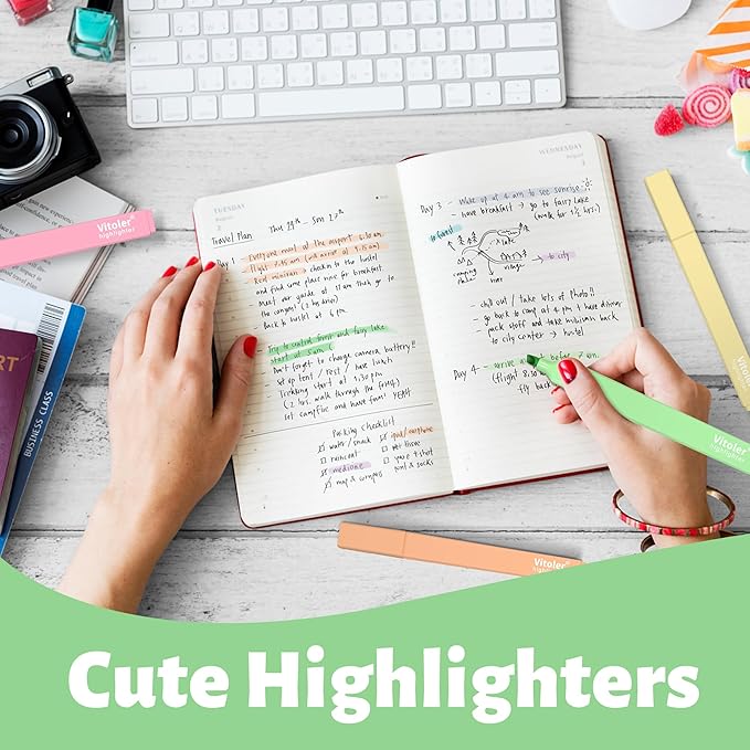 Aesthetic Highlighters,12pcs Chisel Tip Highlighter, Pastel Candy Colors, Cute Assorted Colors Highlighter, Bible Highlighters and Pens No Bleed for Bible Pages-DeskLoop Office