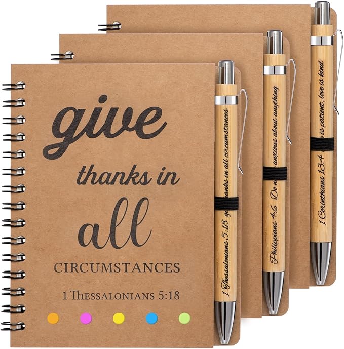 6 Pcs/3 Set of Christian Gifts Spiral Notebooks Bulk Journals with Christian Pens Prayer Journal Christian Journal for Women and Men, Perfect Home Gifts-DeskLoop Office