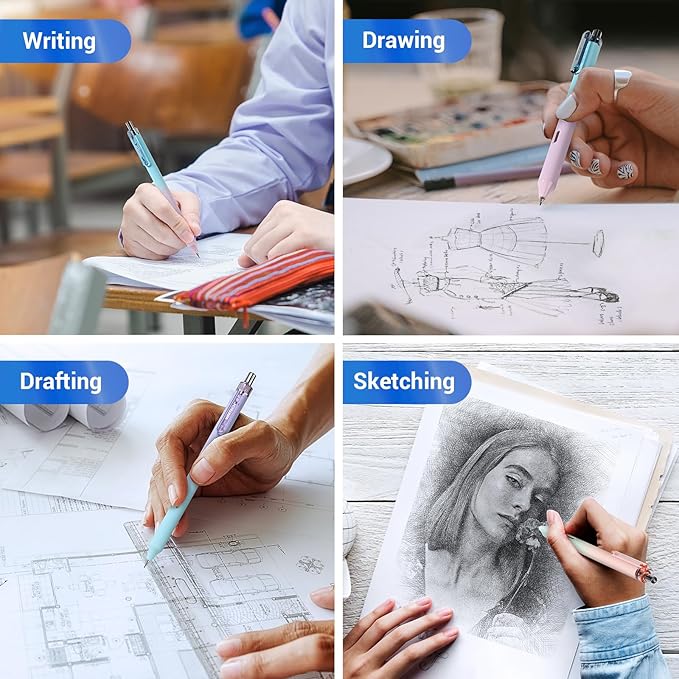 WRITECH Up Mechanical Pencil Set: 6ct Gradient Barrel 0.7mm Mechanical Pencils with 4 Tubes of HB Lead Refills and 2 Extra Erasers for Writing Drawing Sketching Drafting-DeskLoop Office