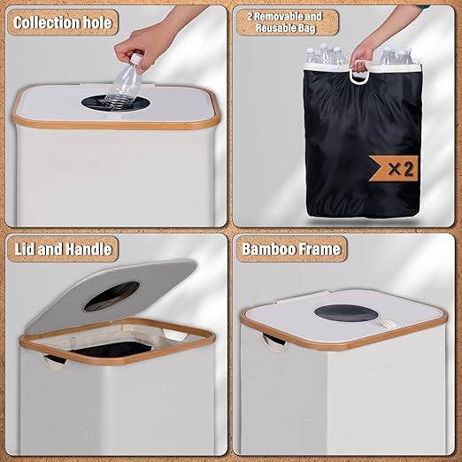 efluky Recycling Bin 100L, 26 Gallon Recycle Bins for Kitchen Indoor Outdoor Home with 2 Removeable and Reusable Inner Bag, Tall Recycle bin for Bottle Can Plastice Stickers (Beige)-DeskLoop Office