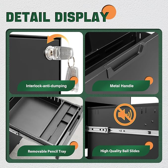 Letaya 3 Drawer Mobile File Cabinet with Lock,Under Desk Metal Small Filing Cabinets for Home Office Organizer Letters/Legal/A4(Fully Assembled Except Wheels-Black)-DeskLoop Office