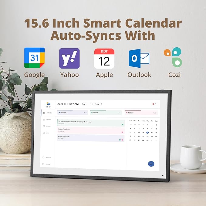 Dragon Touch 15.6" Digital Calendar Chore Chart – 1080P Full HD Interactive Touchscreen, Smart Family Planner, Hearth Display Digital Calendar Wall & Desk Mountable for Seamless Scheduling Black-DeskLoop Office