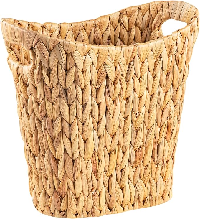 FairyHaus Wicker Trash Can with Handles, Natural Water Hyacinth Wicker Waste Basket, Handwoven Wicker Trash Basket for Bathroom Bedrooms, 13" L x 7.5" W x 12.2" H-DeskLoop Office