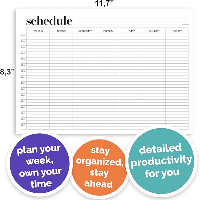Weekly Schedule Pad, Tear Off Undated Weekly Planner Notepad, A4 Size (8,3" X 11,7"), Premium Thick Paper with Cardboard Back Support, Desk Planner by Hadigu-DeskLoop Office
