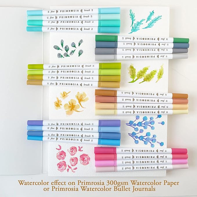 Primrosia 24 Pastel Dual Tip Markers, Fine Tip and Brush Pens. Perfect for art, illustration, drawing, calligraphy and bullet journals-DeskLoop Office