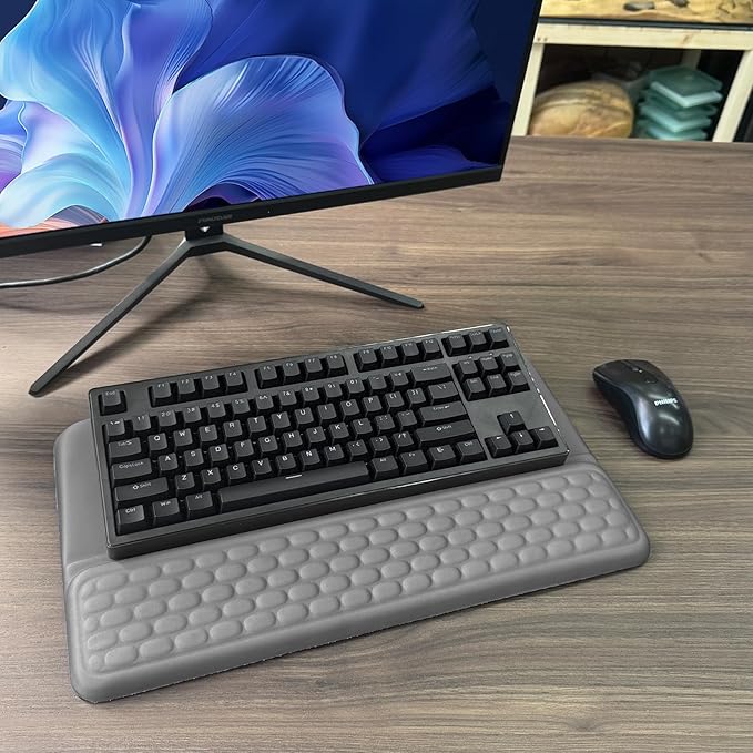 Computer Keyboard Stand with Wrist Rest, Ergonomic Tilted Keyboard Holder - Keyboard Riser with Wrist Pad - Keyboard Tray Support for Office Home - Gray-DeskLoop Office