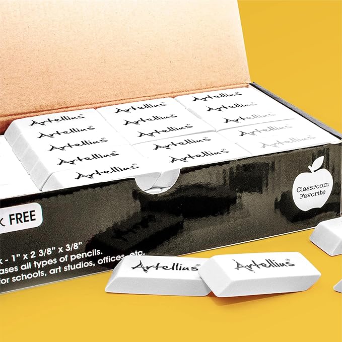 Artellius White Erasers - Large Size Latex & Smudge Free - Bulk School Supplies for Classrooms, Drawing, Teachers, Homeschool, Office, Art Class - Pack of 100 - Teacher Supplies-DeskLoop Office