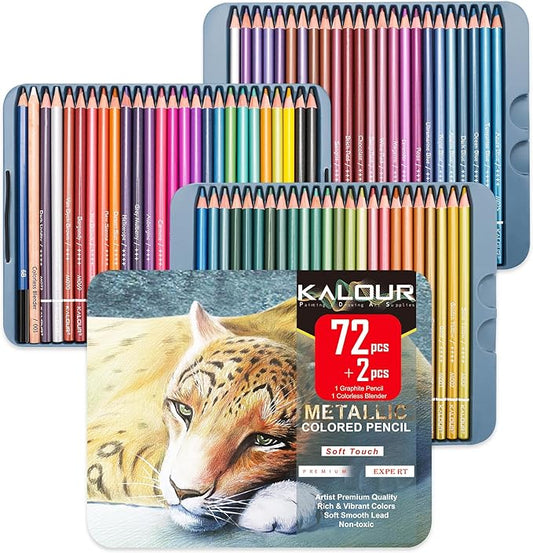 KALOUR 72 Piece Metallic Colored Pencils, Soft Core with Vibrant Color,Ideal for Drawing, Blending, Sketching, Shading, Coloring for Adults Artists Beginners-DeskLoop Office