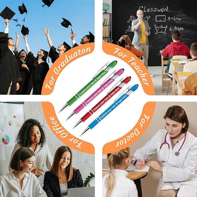 Personalized Ballpoint Pens Bulk with Stylus, Custom Pen Engraving Name Logo Text, Gifts for Business School Christmas Birthday Office Graduation-DeskLoop Office