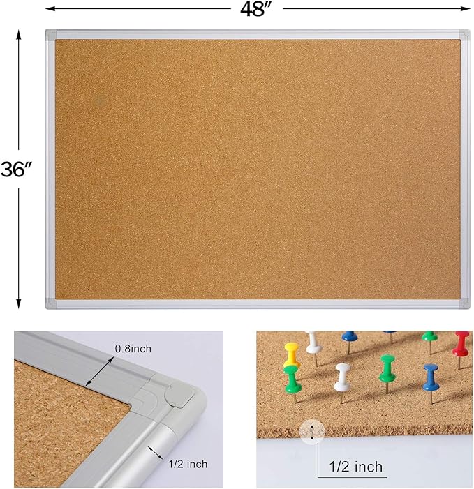 Board2by 2 Pack Cork Board Bulletin Board 36 x 48, Silver Aluminium Framed 4x3 Corkboard, Office Board for Wall Cork, Large Wall Mounted Notice Pin Board-DeskLoop Office