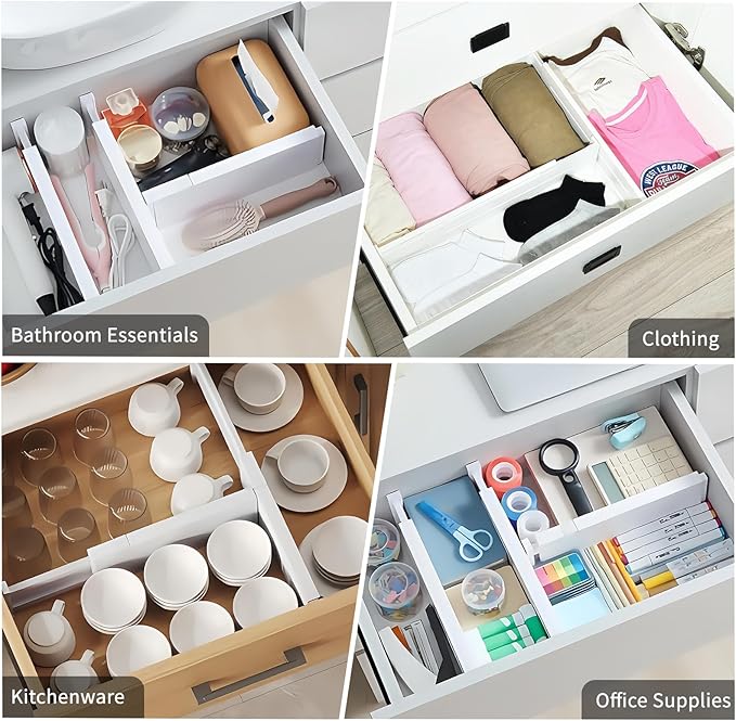 5 Pack Drawer Dividers 3.8" Slim Height Drawer Separators, Non-Slip Plastic Drawer Organizers Expandable 14.6"-25.6" for Shallow Drawers,Kitchen & Clothes Storage, Adjustable Office Drawer Divider-DeskLoop Office