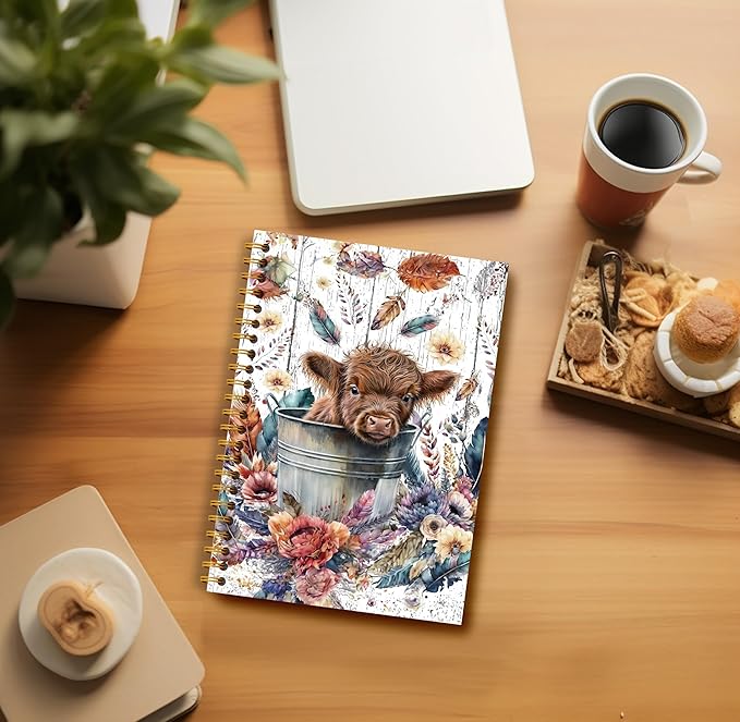 Highland Cow Notebook Journal - 5.5×8.3 Floral Spiral Journal Notebook, Highland Cow Gifts, Cow Gifts for Cow Lovers, Cow Gifts for Women, 164 Pages-DeskLoop Office