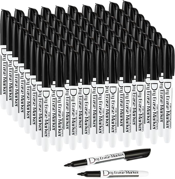 Volcanics Black Dry Erase Markers Low Odor Fine Whiteboard Markers Thin Box of 80-DeskLoop Office
