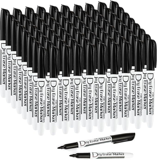 Volcanics Black Dry Erase Markers Low Odor Fine Whiteboard Markers Thin Box of 80-DeskLoop Office