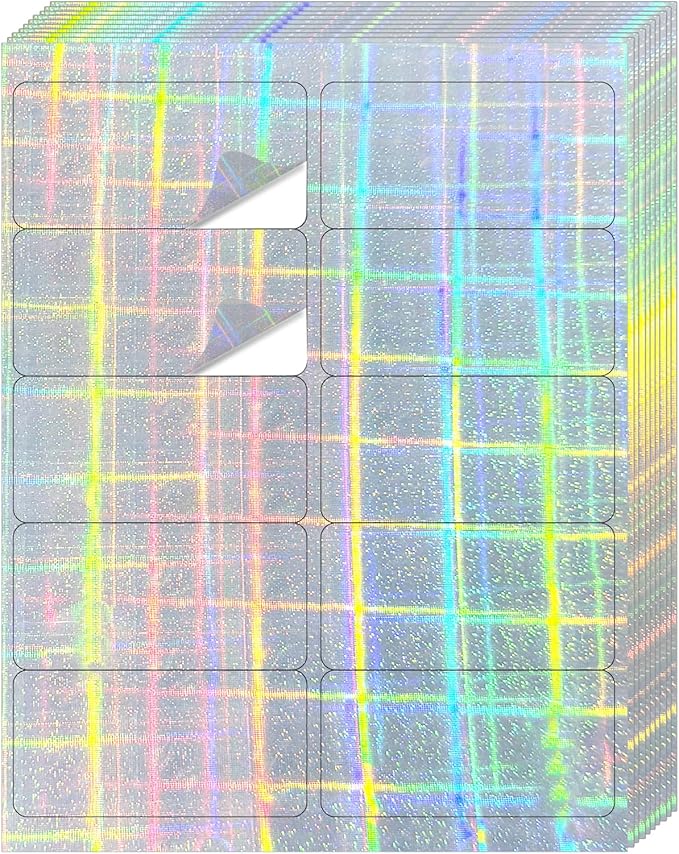 STARLIBOO Shipping Labels Stickers, 2"×4" Printable Holographic Mailing Labels for Laser/Inkjet Printing, Permanent Adhesive Sticker (Holographic Shiny)-DeskLoop Office