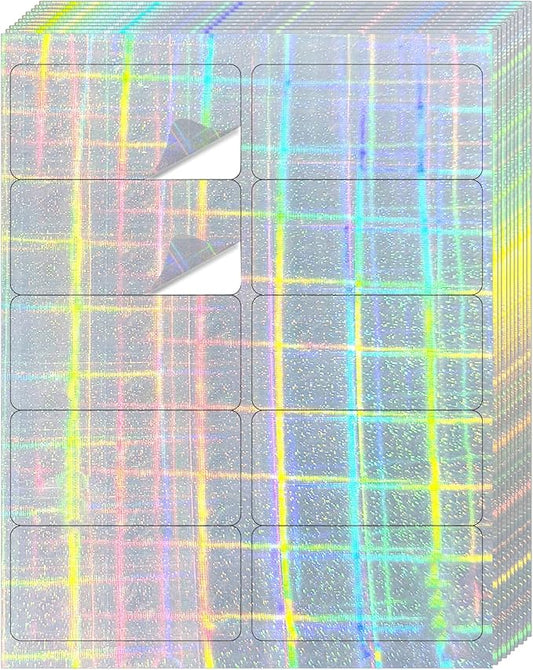 STARLIBOO Shipping Labels Stickers, 2"×4" Printable Holographic Mailing Labels for Laser/Inkjet Printing, Permanent Adhesive Sticker (Holographic Shiny)-DeskLoop Office