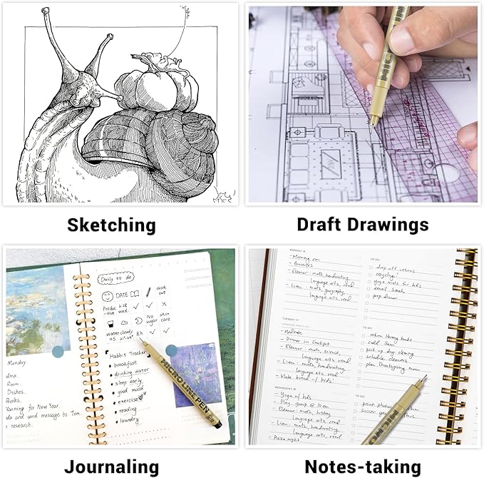 KERIFI 01 Fineliner Ink Pens, 0.25mm Black Micro Fine Point Drawing Pens Waterproof Archival Ink Multiliner Pens for Artist Illustration, Sketching, Technical Drawing, Zentangle, Scrapbooking (6 Pack)-DeskLoop Office