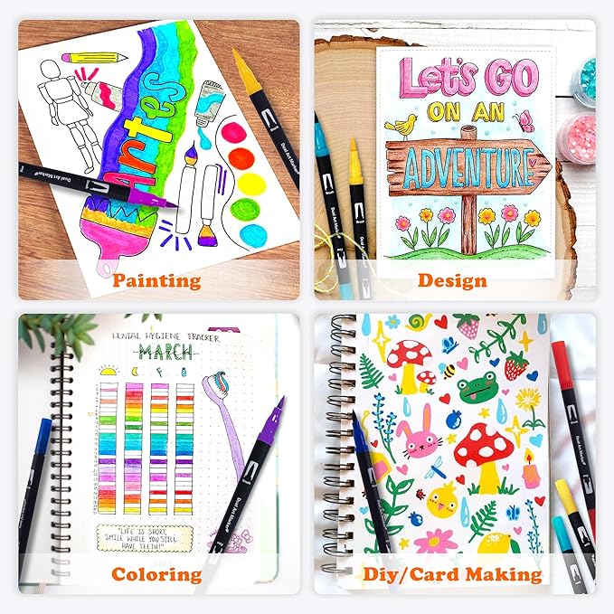 Dual Markers Brush Pens, 100 Coloring Pens and Fine Tips – Premium Art Supplies for Kids & Adults, Perfect for Coloring Books, Hand Lettering, Calligraphy, and Drawing-DeskLoop Office